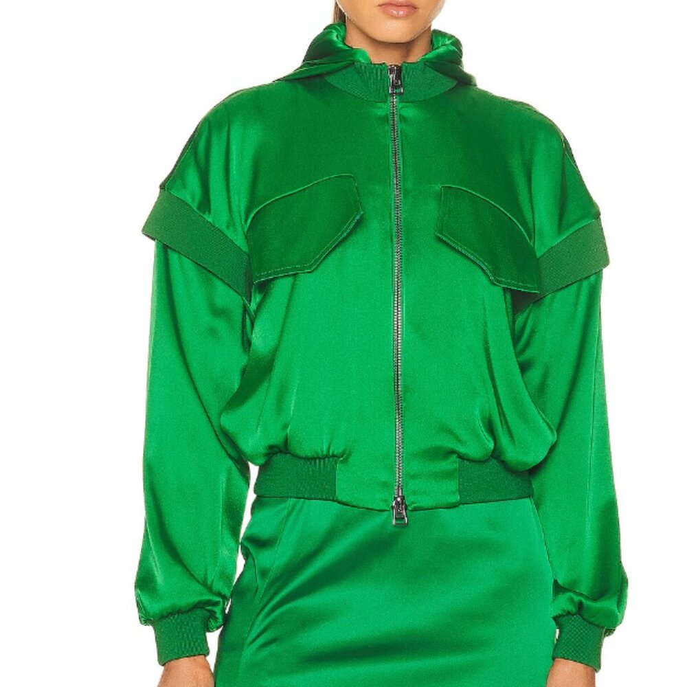 Tom Ford Satin Hoodie In Emerald Green Hoodie Jacket